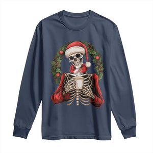 Skeleton Christmas Long Sleeve Shirt Dead Inside But Caffeinated Coffee Lover Xmas Vibe TS02 Navy Print Your Wear