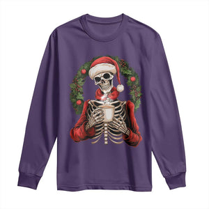 Skeleton Christmas Long Sleeve Shirt Dead Inside But Caffeinated Coffee Lover Xmas Vibe TS02 Purple Print Your Wear