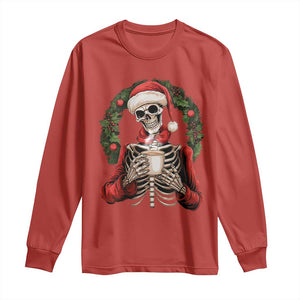 Skeleton Christmas Long Sleeve Shirt Dead Inside But Caffeinated Coffee Lover Xmas Vibe TS02 Red Print Your Wear