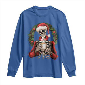 Skeleton Christmas Long Sleeve Shirt Dead Inside But Caffeinated Coffee Lover Xmas Vibe TS02 Royal Blue Print Your Wear