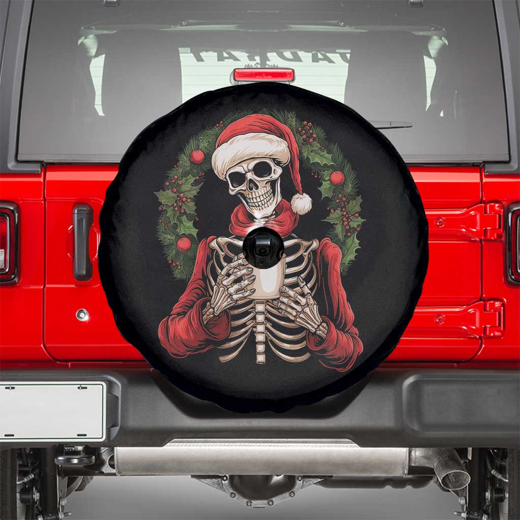 Skeleton Christmas Spare Tire Cover Dead Inside But Caffeinated Coffee Lover Xmas Vibe TS02 Black Print Your Wear