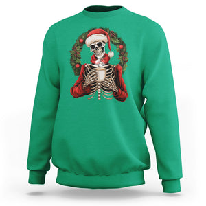 Skeleton Christmas Sweatshirt Dead Inside But Caffeinated Coffee Lover Xmas Vibe TS02 Irish Green Printyourwear