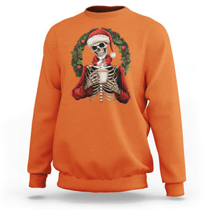 Skeleton Christmas Sweatshirt Dead Inside But Caffeinated Coffee Lover Xmas Vibe TS02 Orange Printyourwear