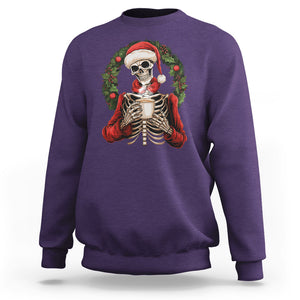 Skeleton Christmas Sweatshirt Dead Inside But Caffeinated Coffee Lover Xmas Vibe TS02 Purple Printyourwear