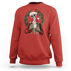 Skeleton Christmas Sweatshirt Dead Inside But Caffeinated Coffee Lover Xmas Vibe TS02 Red Printyourwear