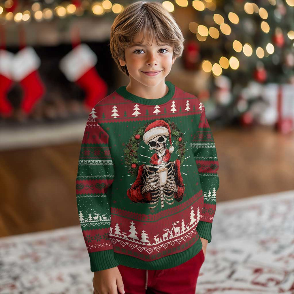 Skeleton Christmas Ugly Christmas Sweater Dead Inside But Caffeinated Coffee Lover Xmas Vibe TS02 Christmas Print Your Wear