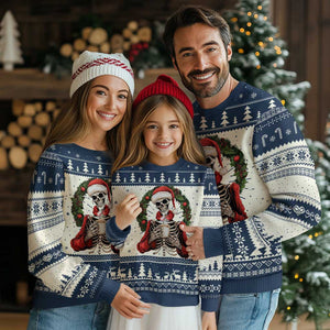 Skeleton Christmas Ugly Christmas Sweater Dead Inside But Caffeinated Coffee Lover Xmas Vibe TS02 Navy Print Your Wear