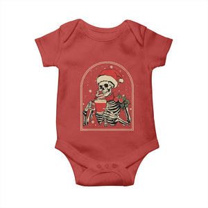 Skeleton Christmas Baby Onesie Dead Inside But Caffeinated Coffee Addict Xmas Vibe TS02 Red Print Your Wear