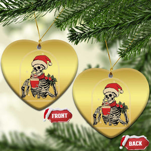 Skeleton Christmas Christmas Ornament Dead Inside But Caffeinated Coffee Addict Xmas Vibe TS02 Heart Gold Print Your Wear