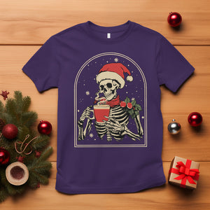 Skeleton Christmas T Shirt Dead Inside But Caffeinated Coffee Addict Xmas Vibe TS02 Purple Printyourwear