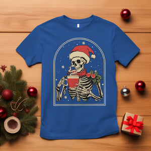 Skeleton Christmas T Shirt Dead Inside But Caffeinated Coffee Addict Xmas Vibe TS02 Royal Blue Printyourwear