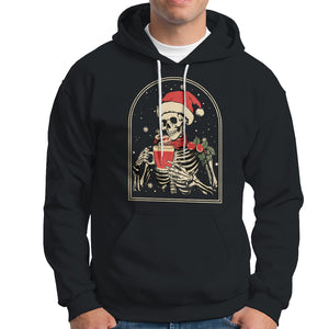 Skeleton Christmas Hoodie Dead Inside But Caffeinated Coffee Addict Xmas Vibe TS02 Black Printyourwear