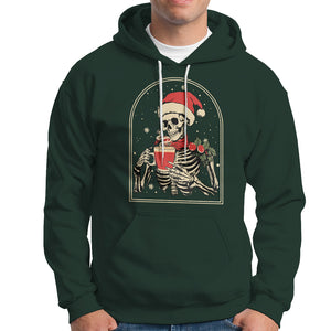 Skeleton Christmas Hoodie Dead Inside But Caffeinated Coffee Addict Xmas Vibe TS02 Dark Forest Green Printyourwear