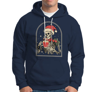 Skeleton Christmas Hoodie Dead Inside But Caffeinated Coffee Addict Xmas Vibe TS02 Navy Printyourwear