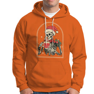 Skeleton Christmas Hoodie Dead Inside But Caffeinated Coffee Addict Xmas Vibe TS02 Orange Printyourwear