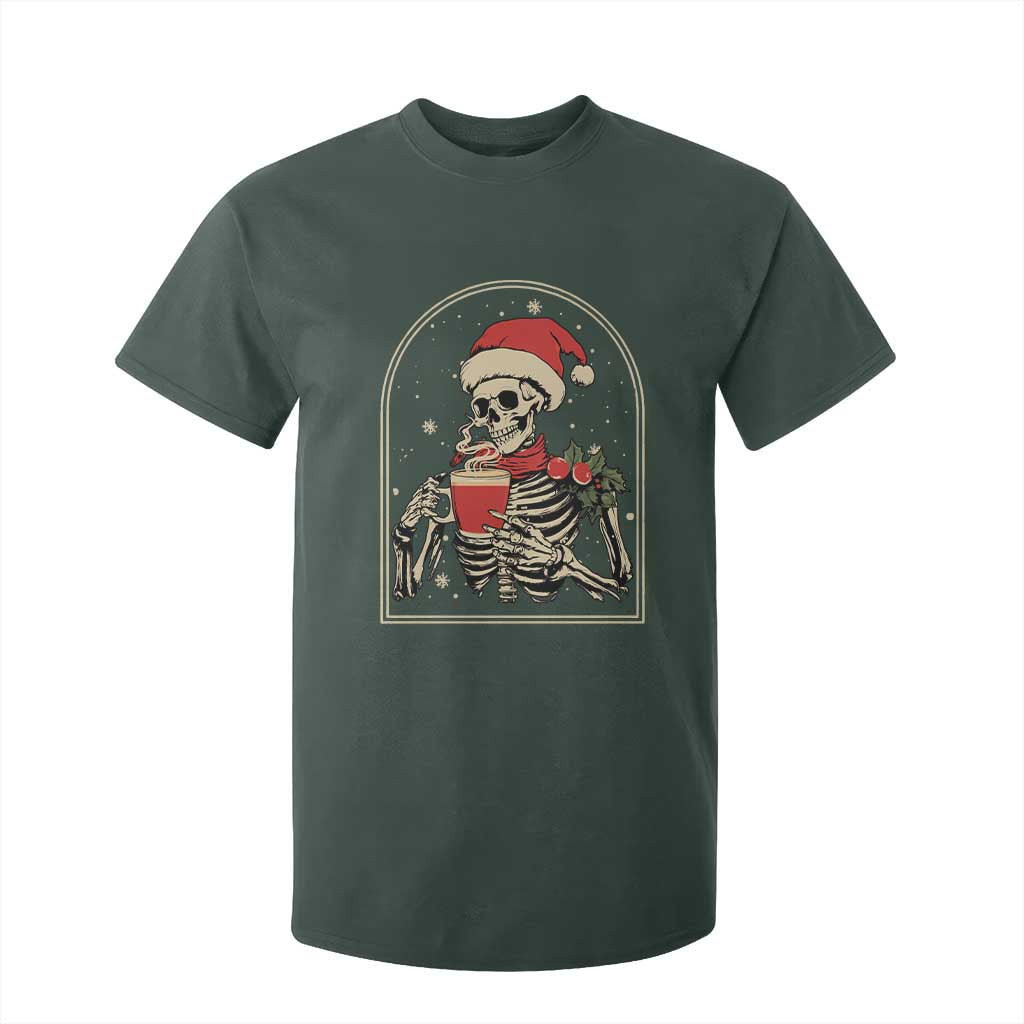 Skeleton Christmas T Shirt For Kid Dead Inside But Caffeinated Coffee Addict Xmas Vibe TS02 Dark Forest Green Print Your Wear
