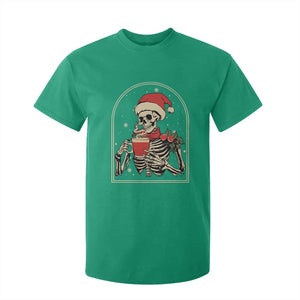 Skeleton Christmas T Shirt For Kid Dead Inside But Caffeinated Coffee Addict Xmas Vibe TS02 Irish Green Print Your Wear