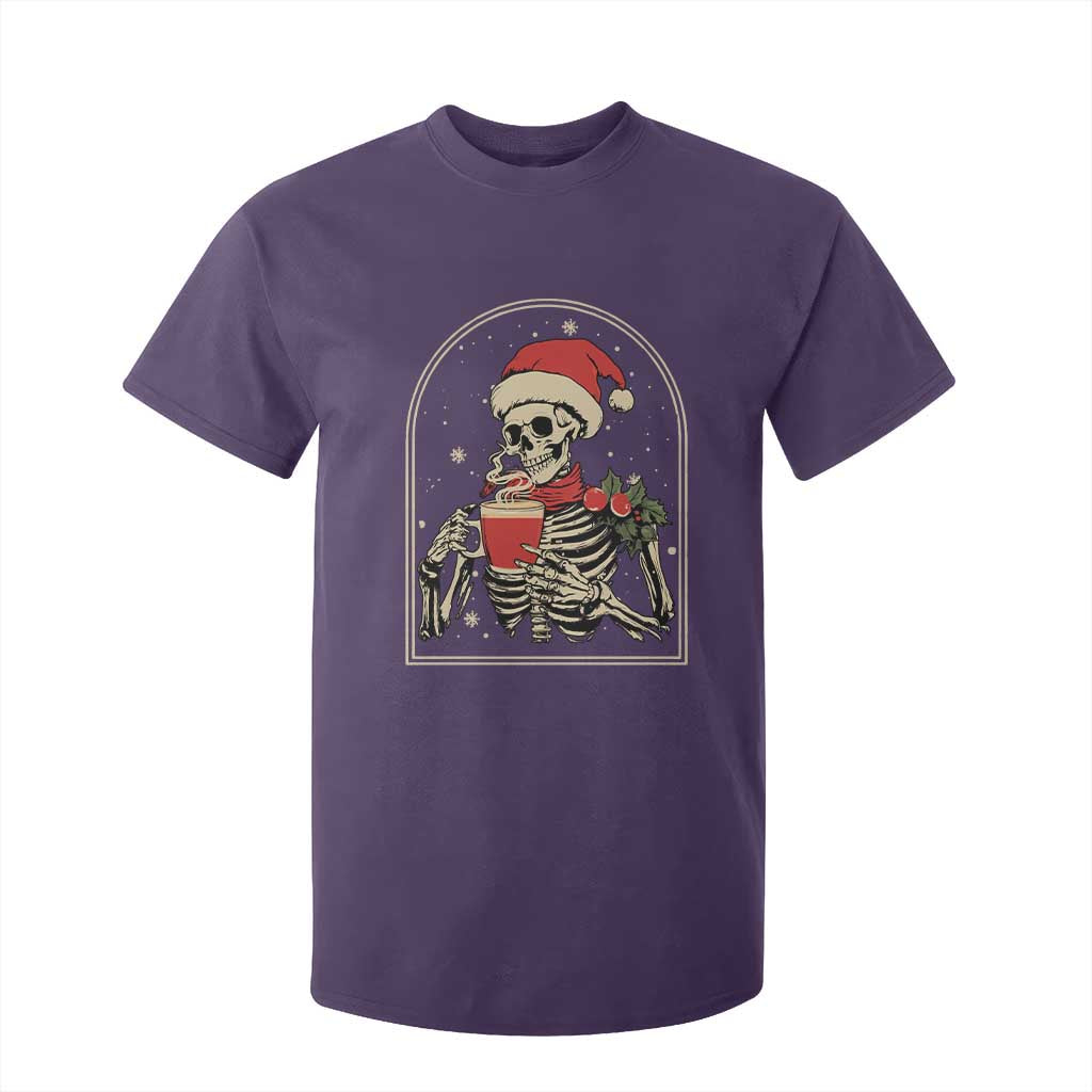 Skeleton Christmas T Shirt For Kid Dead Inside But Caffeinated Coffee Addict Xmas Vibe TS02 Purple Print Your Wear