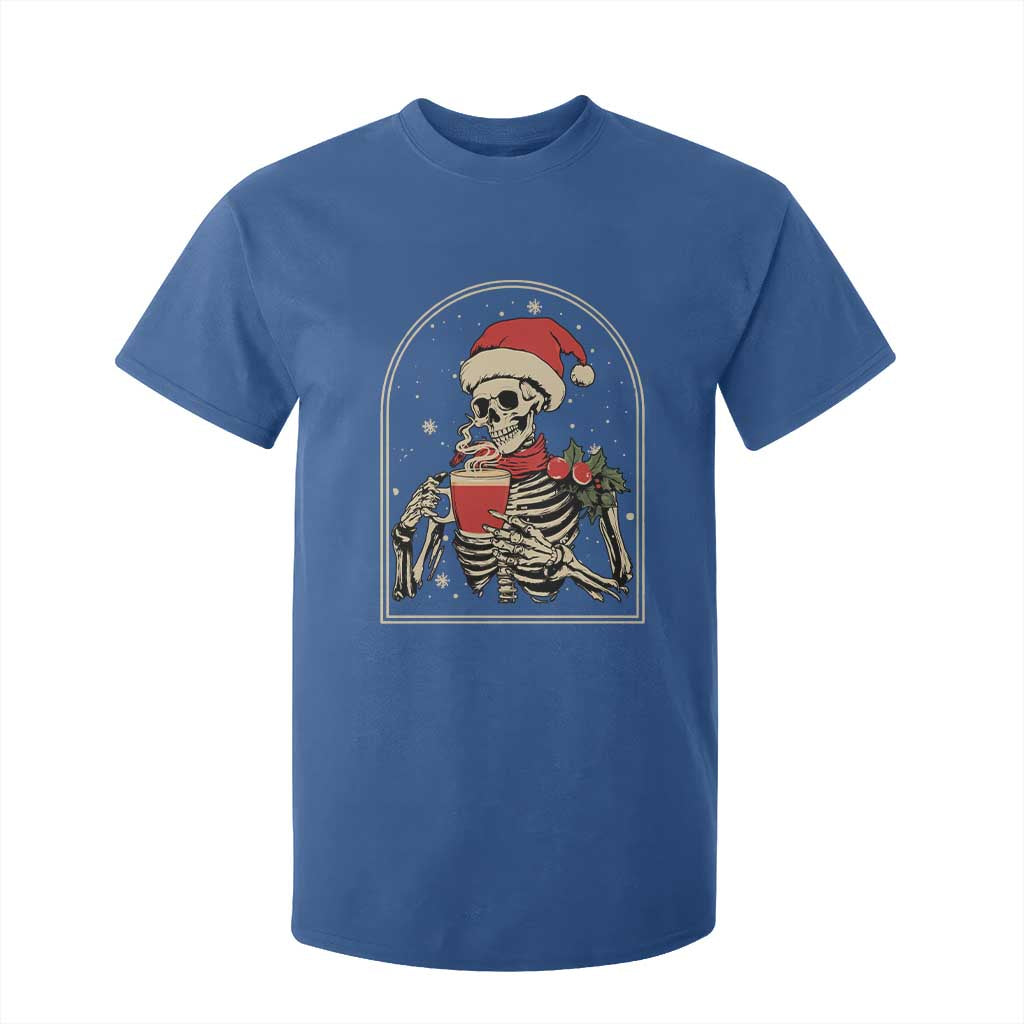 Skeleton Christmas T Shirt For Kid Dead Inside But Caffeinated Coffee Addict Xmas Vibe TS02 Royal Blue Print Your Wear
