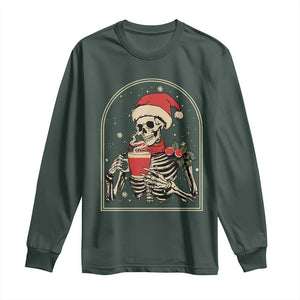 Skeleton Christmas Long Sleeve Shirt Dead Inside But Caffeinated Coffee Addict Xmas Vibe TS02 Dark Forest Green Print Your Wear