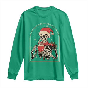 Skeleton Christmas Long Sleeve Shirt Dead Inside But Caffeinated Coffee Addict Xmas Vibe TS02 Irish Green Print Your Wear