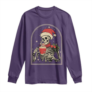 Skeleton Christmas Long Sleeve Shirt Dead Inside But Caffeinated Coffee Addict Xmas Vibe TS02 Purple Print Your Wear