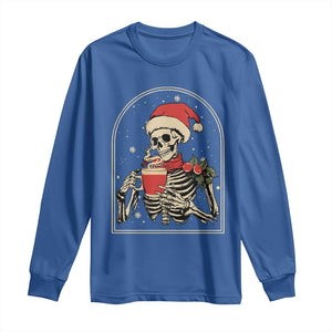 Skeleton Christmas Long Sleeve Shirt Dead Inside But Caffeinated Coffee Addict Xmas Vibe TS02 Royal Blue Print Your Wear