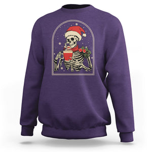 Skeleton Christmas Sweatshirt Dead Inside But Caffeinated Coffee Addict Xmas Vibe TS02 Purple Printyourwear