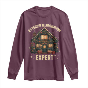 Funny Christmas Long Sleeve Shirt Exterior Illumination Expert Xmas Lights Home Decor TS02 Maroon Print Your Wear