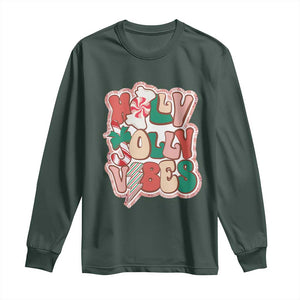 Groovy Christmas Long Sleeve Shirt Holly Jolly Vibes TS02 Dark Forest Green Print Your Wear