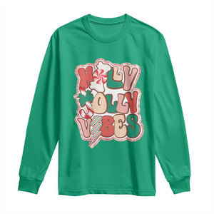 Groovy Christmas Long Sleeve Shirt Holly Jolly Vibes TS02 Irish Green Print Your Wear