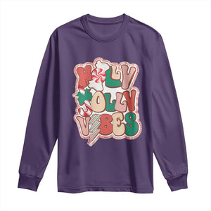 Groovy Christmas Long Sleeve Shirt Holly Jolly Vibes TS02 Purple Print Your Wear