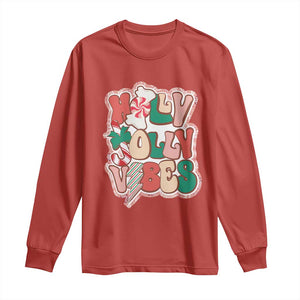 Groovy Christmas Long Sleeve Shirt Holly Jolly Vibes TS02 Red Print Your Wear