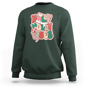 Groovy Christmas Sweatshirt Holly Jolly Vibes TS02 Dark Forest Green Printyourwear