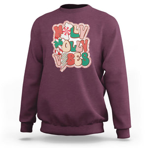 Groovy Christmas Sweatshirt Holly Jolly Vibes TS02 Maroon Printyourwear