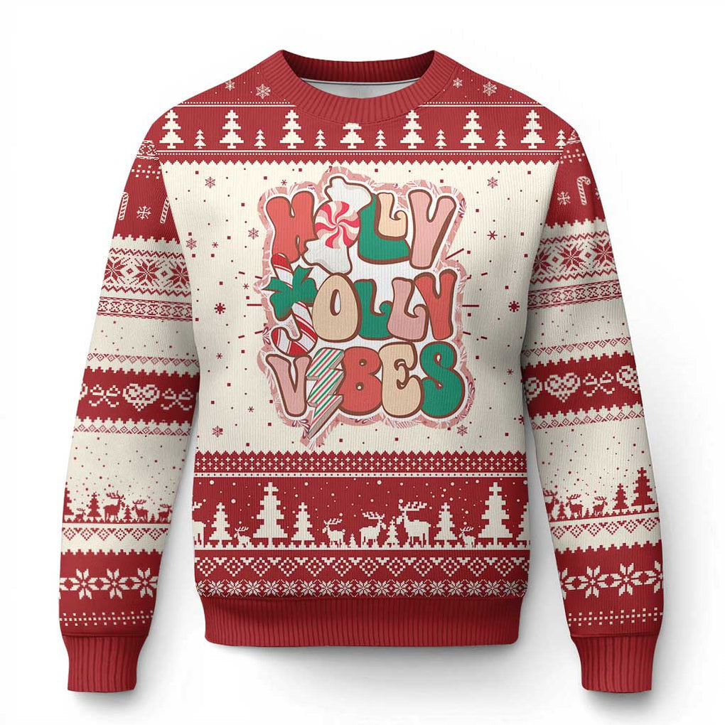 Groovy Christmas Ugly Christmas Sweater Holly Jolly Vibes TS02 Red Print Your Wear