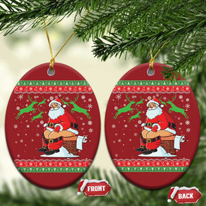 Funny Santa Claus Christmas Ornament Pooping Down The Chimney TS02 Oval Red Print Your Wear