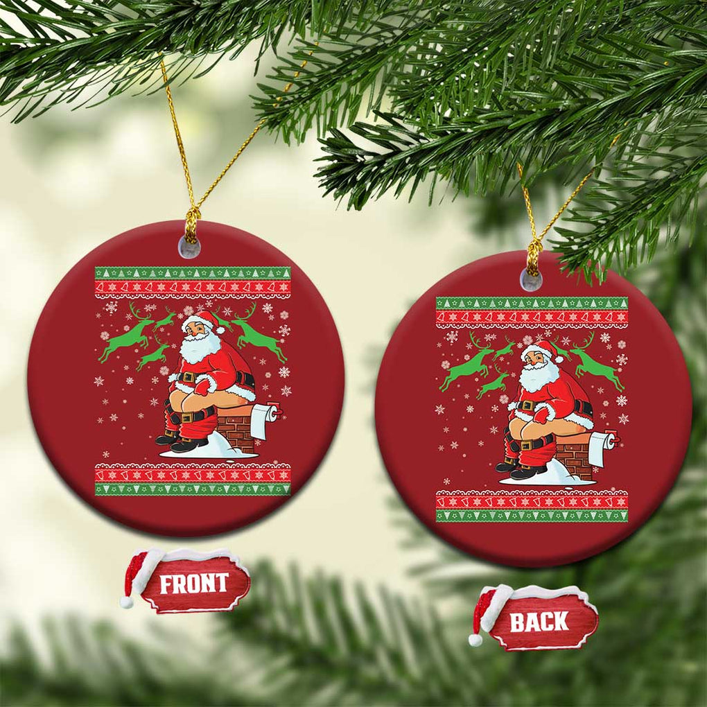 Funny Santa Claus Christmas Ornament Pooping Down The Chimney TS02 Circle Red Print Your Wear