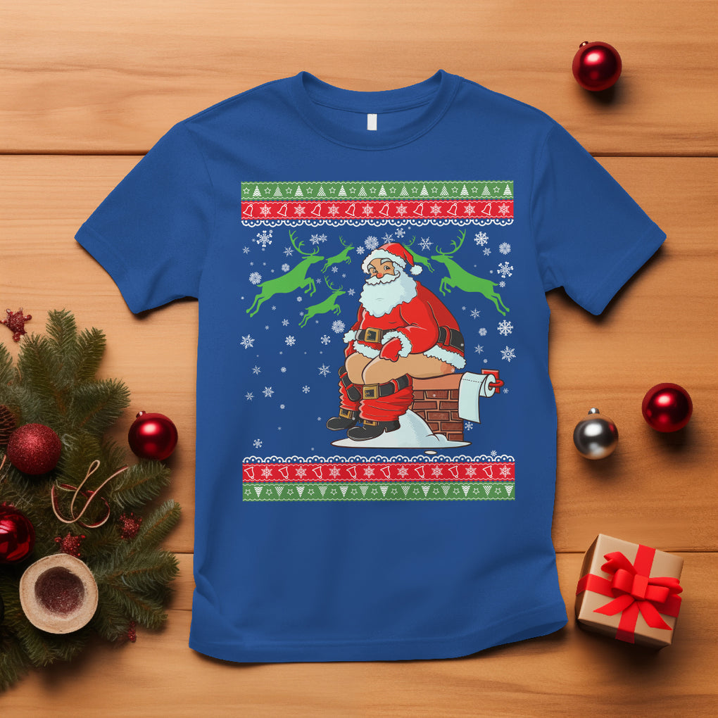 Funny Santa Claus T Shirt Pooping Down The Chimney Ugly Sweater Christmas TS02 Royal Blue Printyourwear