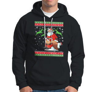 Funny Santa Claus Hoodie Pooping Down The Chimney Ugly Sweater Christmas TS02 Black Printyourwear