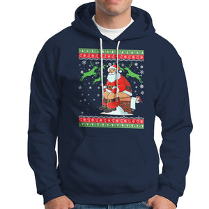 Funny Santa Claus Hoodie Pooping Down The Chimney Ugly Sweater Christmas TS02 Navy Printyourwear