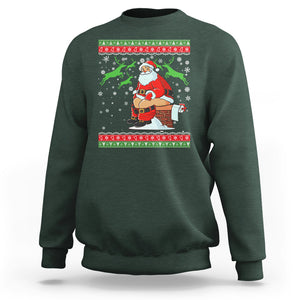 Funny Santa Claus Sweatshirt Pooping Down The Chimney Ugly Sweater Christmas TS02 Dark Forest Green Printyourwear