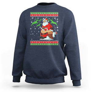 Funny Santa Claus Sweatshirt Pooping Down The Chimney Ugly Sweater Christmas TS02 Navy Printyourwear