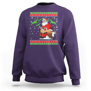 Funny Santa Claus Sweatshirt Pooping Down The Chimney Ugly Sweater Christmas TS02 Purple Printyourwear