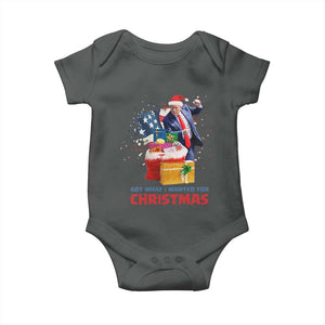 Christmas Trump Baby Onesie Got What I Wanted For Xmas 47th President American Flag TS02 Dark Heather Print Your Wear