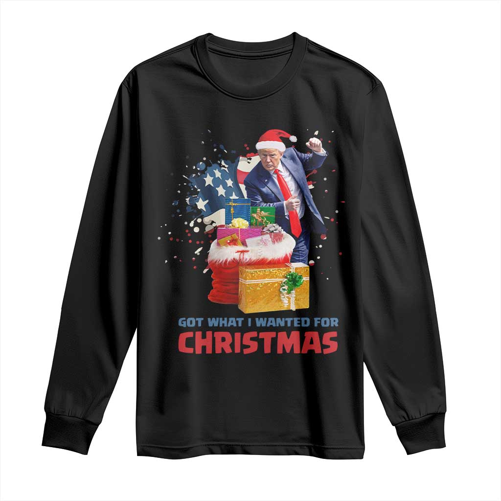 Christmas Trump Long Sleeve Shirt Got What I Wanted For Xmas 47th President American Flag TS02 Black Print Your Wear