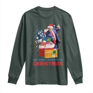 Christmas Trump Long Sleeve Shirt Got What I Wanted For Xmas 47th President American Flag TS02 Dark Forest Green Print Your Wear