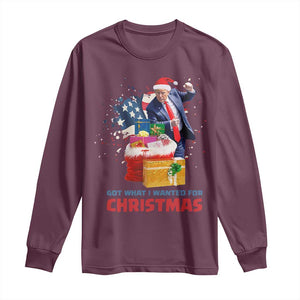 Christmas Trump Long Sleeve Shirt Got What I Wanted For Xmas 47th President American Flag TS02 Maroon Print Your Wear