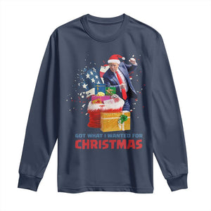 Christmas Trump Long Sleeve Shirt Got What I Wanted For Xmas 47th President American Flag TS02 Navy Print Your Wear