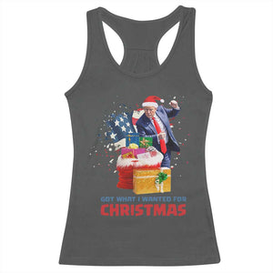 Christmas Trump Racerback Tank Top Got What I Wanted For Xmas 47th President American Flag TS02 Dark Heather Print Your Wear